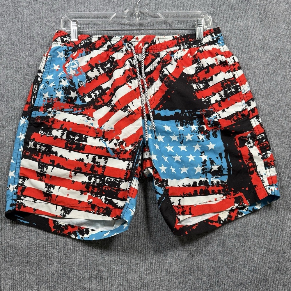 Maamgic American Flag Swim Trunks Mens Medium Patriotic USA Lined Shorts
